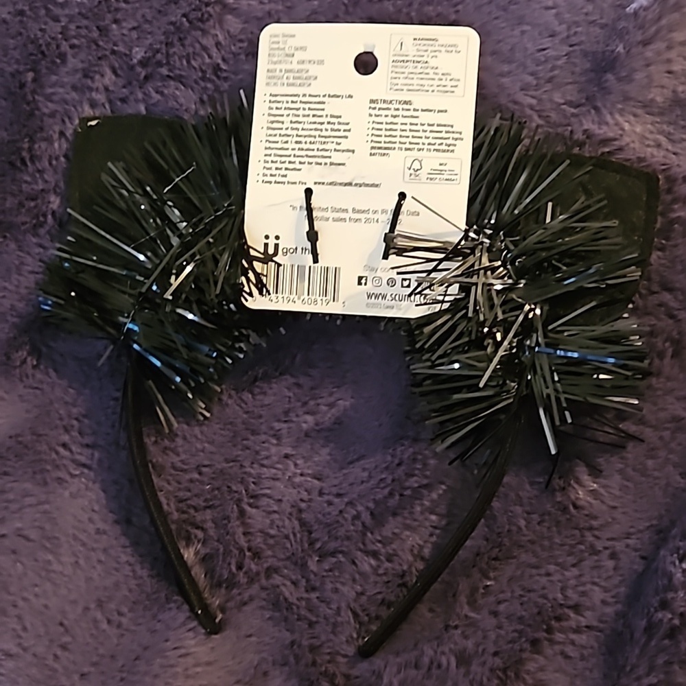 Glam-O-Ween Halloween Black Cat Headband Orange Glitter Ears Light-Up Blinking - Picture 2 of 7